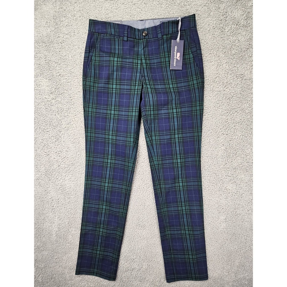 Vineyard Vines Breaker Pants Mens 30x32 Green Plaid Stretch Chino NWT $98.50